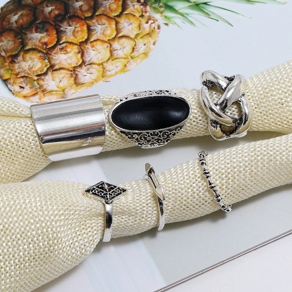 **AMIYAH* 6-Pc Silver x Black Fashion Ring Set - Picture 9 of 9